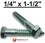 (Choose Qty) 1/4" x 1-1/2" Zinc Plated Hex Head Lag Bolt Screws A307