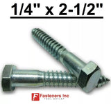 (Choose Qty) 1/4" x 2-1/2" Zinc Plated Hex Head Lag Bolt Screws A307