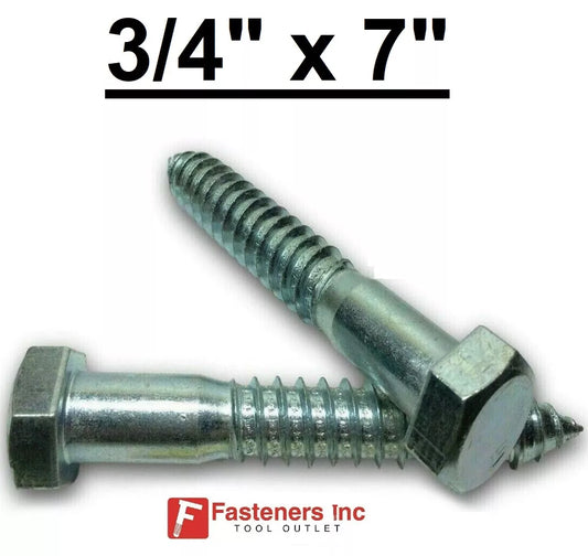 (Choose Qty) 3/4" x 7" Zinc Plated Hex Head Lag Bolt Screws A307