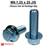 M8-1.25 x 25mm Grade 10.9 JIS Hex Metric Flange Bolts Clear Zinc Hardened