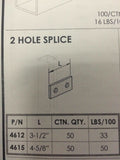 2-Hole Splice Plate x 3-1/2"L for Unistrut Channel #4612 P1065 Zinc Plated