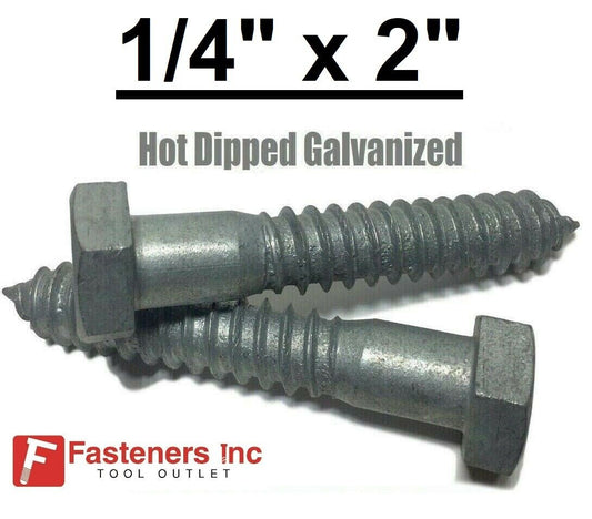 1/4" x 2" Hot Dipped Galvanized Hex Head Lag Bolt Screw HDG