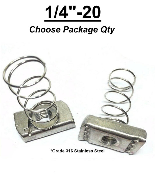 1/4"-20 Stainless Steel Spring Nuts for Unistrut Channel P1006-SS Grade 316