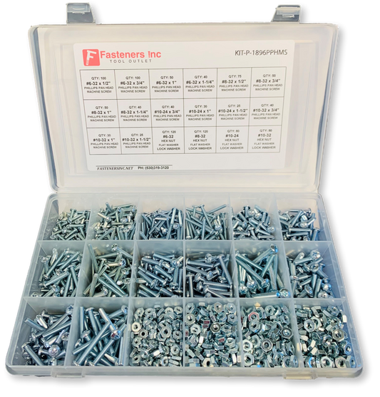 1896 PCS Phillips Pan Head Machine Screw Assortment w/ Nuts Flats & Lock Washers
