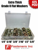 425 Piece Grade 8 SAE Extra Thick Heavy Duty Flat Washer Assortment Kit 6 Sizes