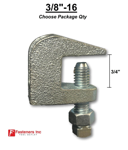 3/8"-16 Threaded Rod Zinc Plated Universal Top 3/4" Throat Beam Clamp
