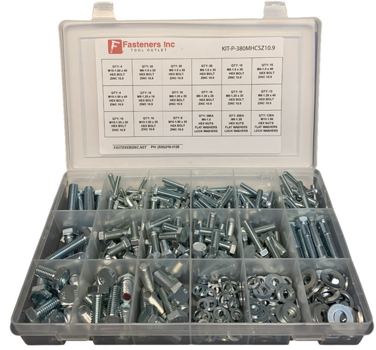 Zinc Metric 10.9 Bolts, Nuts, Flat Washer, and Lock Washer 380 pcs! Assortment