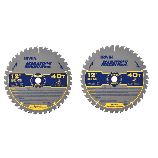IRWIN IWAS1240CMB Marathon Large Diameter Saw Blades 12-in 40-Tooth Rough Finish Tungsten Carbide-tipped Steel Miter Saw Blade Set (2-Pack)