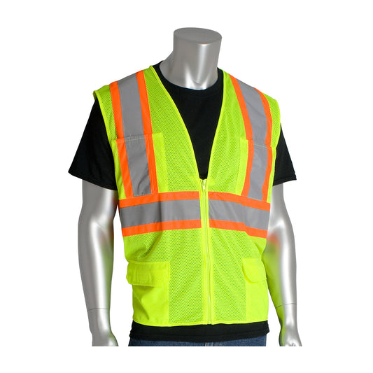 YELLOW ANSI TYPE R CLASS 2 TWO-TONE SIX POCKET MESH VEST