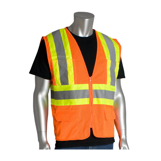 ORANGE ANSI TYPE R CLASS 2 TWO-TONE SIX POCKET MESH VEST
