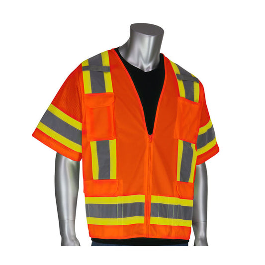 ORANGE ANSI TYPE R CLASS 3 TWO-TONE SURVEYOR ELEVEN POCKET VEST