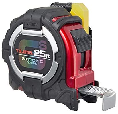 TAJIMA GSSF-25BW Tape Measure - 25 ft x 1 1/16 inch GS-Lock Measuring Tape with Shock Resistant Case & Safety Clip Holder