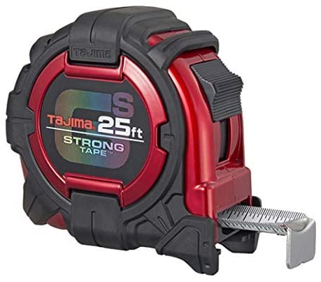 TAJIMA GS-25BW Tape Measure - 25 ft x 1 1/16 inch GS-Lock Measuring Tape with Shock Resistant Case & Acrylic Coated Blade