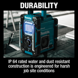 Makita XRM10 18V LXT® / 12V max CXT® Lithium‑Ion Cordless Bluetooth® Job Site Charger / Radio, Tool Only