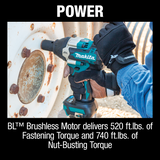 Makita XWT18Z 18V LXT® Lithium‑Ion Brushless Cordless 4‑Speed Mid‑Torque 1/2" Sq. Drive Impact Wrench w/ Detent Anvil, Tool Only