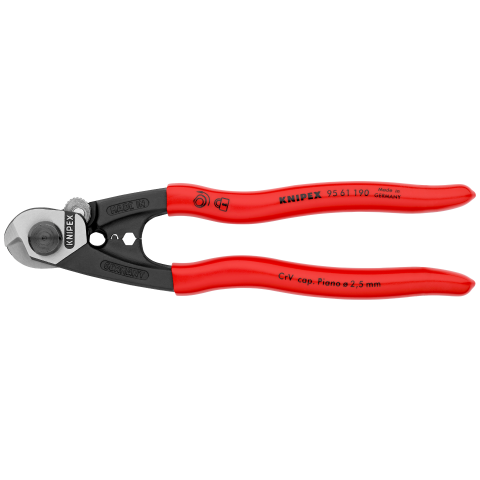 KNIPEX 95 61 190 Heavy Duty Forged Steel 7 1 2 in Wire Rope Cutters with 64 HRC Cutting Edge
