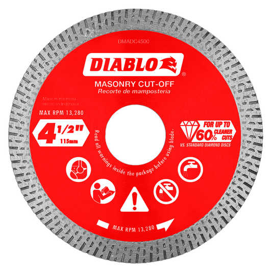 Diablo DMADC0450 4-1/2 in. Diamond Continuous
Rim Cut-Off
Discs for Masonry