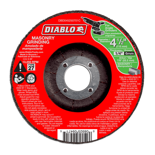 Diablo DBD045250701C 4-1/2 in. Masonry Grinding
Disc - Type 27