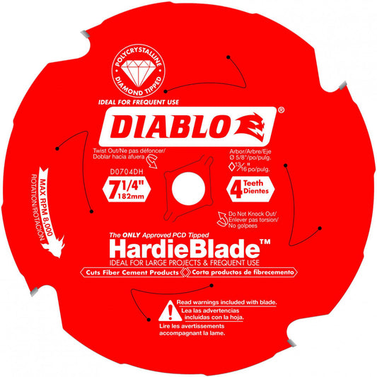 Diablo D0704DH 7-1/4 In. X 4 Tooth Polycrystalline Diamond-Tipped Hardie Circular Saw Blade