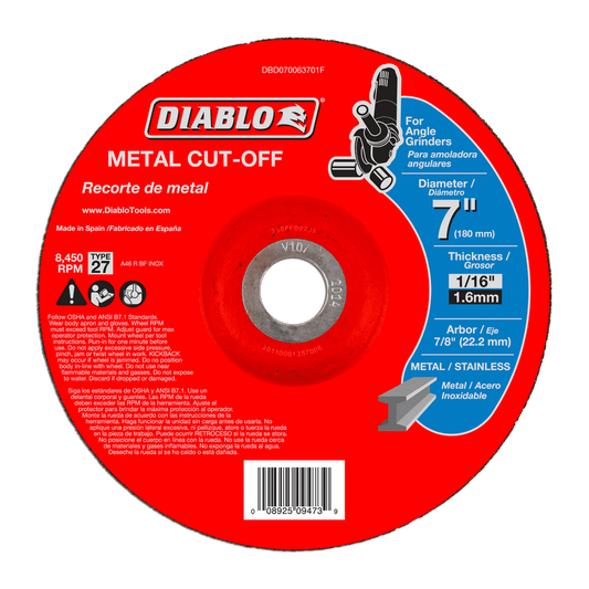 Diablo DBD070063701F 7 in. Metal Cut Off Disc -
Type 27