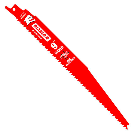 Diablo DS0912BW200 9 in. Bi-Metal Recip Blade for
Nail Embedded Wood