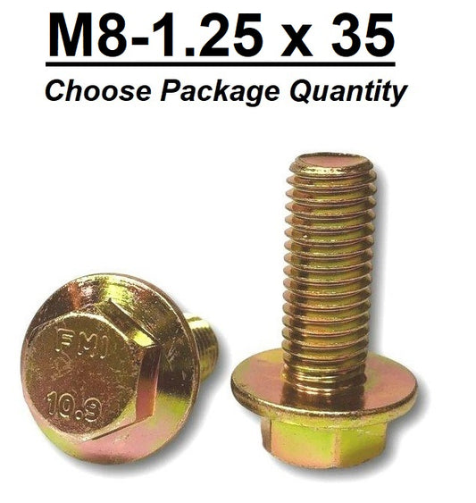 M8-1.25 x 35mm Grade 10.9 Hex Metric Flange Bolts Yellow Zinc Hardened