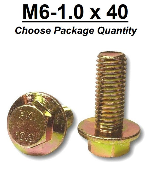 M6-1.0 x 40mm Grade 10.9 Hex Metric Flange Bolts Yellow Zinc Hardened