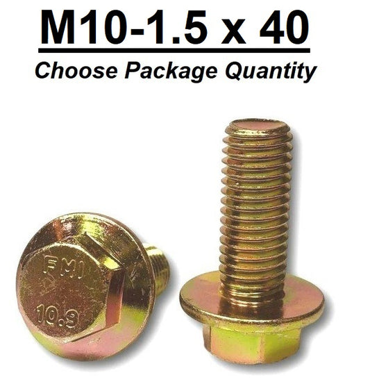 M10-1.5 x 40mm Grade 10.9 Hex Metric Flange Bolts Yellow Zinc Hardened