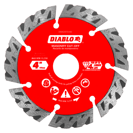 Diablo DMADST0400 4 in. Diamond Segmented Turbo
Cut-Off Discs for Masonry