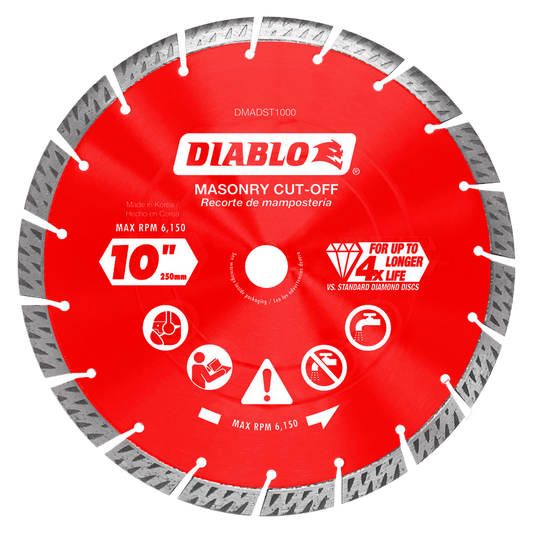 Diablo DMADST1000 10 in. Diamond Segmented Turbo
Cut-Off Discs for Masonry