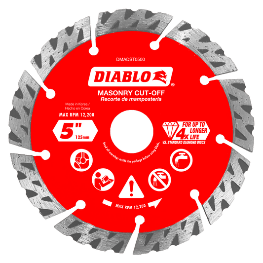 Diablo DMADST0500 5 in. Diamond Segmented Turbo
Cut-Off Discs for Masonry