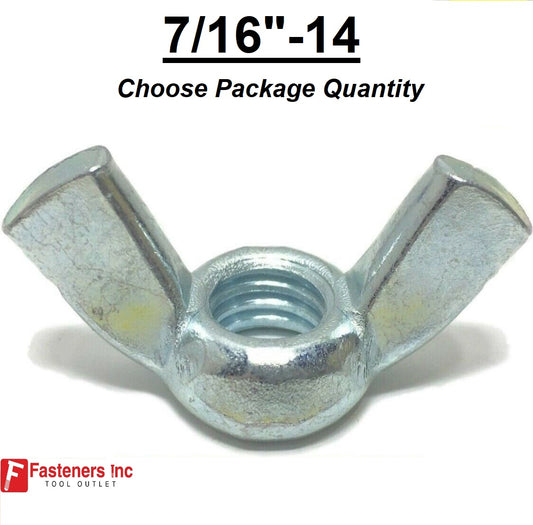 7/16"-14 UNC Coarse Thread Wing Nut Zinc Plated Steel Nuts