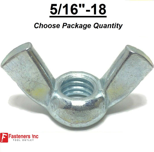 5/16"-18 UNC Coarse Thread WIng Nut Zinc Plated Steel Nuts