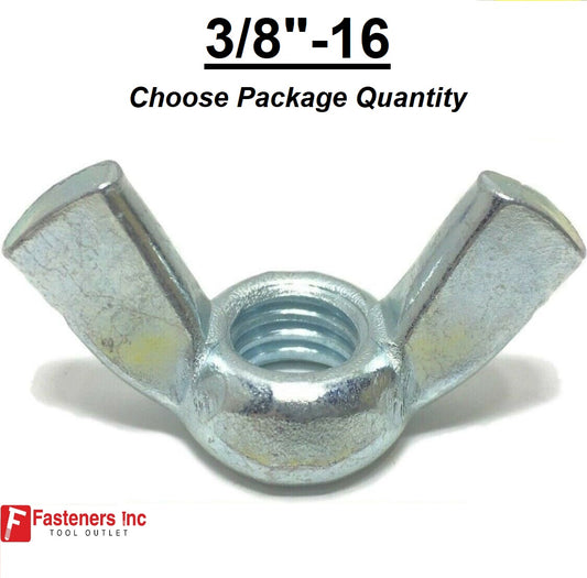 3/8"-16 UNC Coarse Thread Wing Nut Zinc Plated Steel Nuts