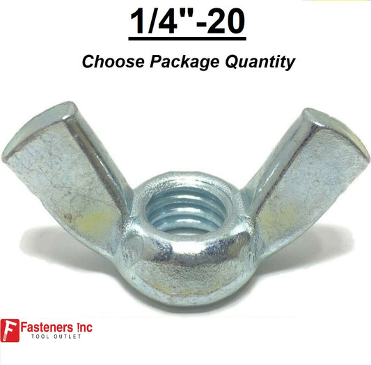 1/4"-20 UNC Coarse Thread Wing Nut Zinc Plated Steel Nuts