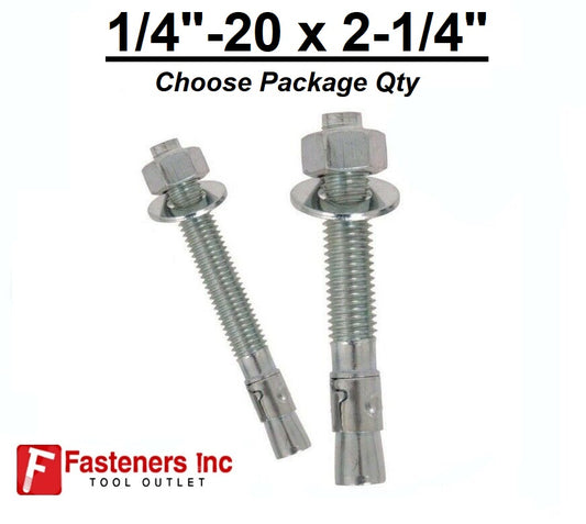 1/4"-20 x 2-1/4" Concrete Masonry Wedge Anchors Zinc Plated