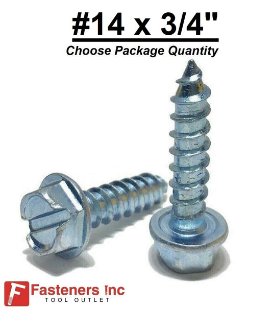 #14 x 3/4" Hex Washer Head Slotted Sheet Metal Screw Zinc Plated