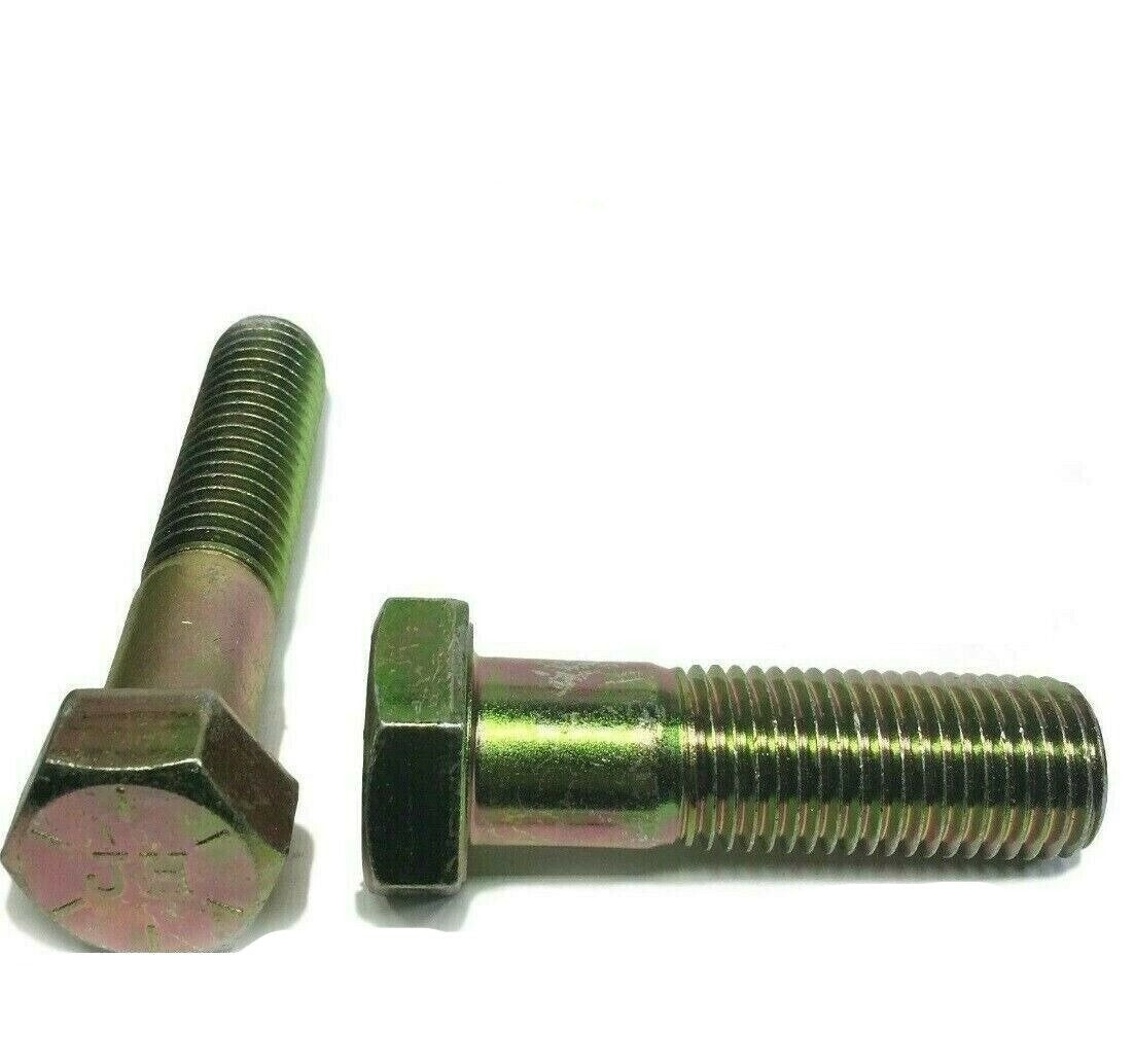 3/8"-16 x 3 1/4" (PT) Hex Bolt Yellow Zinc Plated Grade 8 Cap Screw Coarse Thread