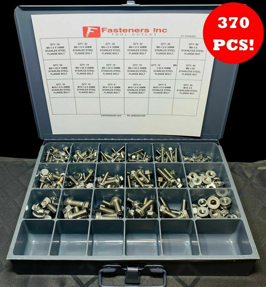 370 Piece Stainless Steel Metric Flange Bolt & Flange Nut Assortment Kit