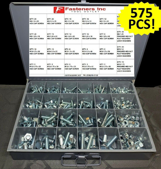 575 Pcs Metric Bolt Kit Assortment M6-M12 Zinc Class 10.9 / Hardened Grade
