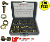 574PCS Grade 8 Hex Bolts, Nuts & Washers Assortment Kit COARSE THREAD Yellow Zinc