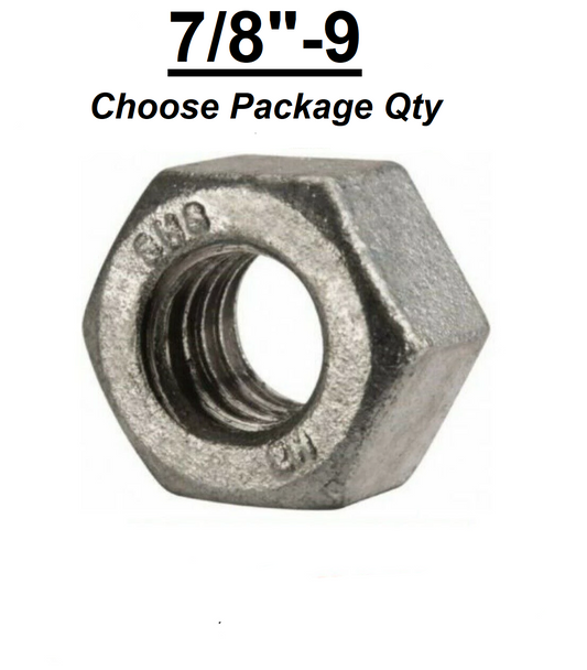 7/8"-9 2H Structural Finished Hex Nuts for A325 Bolts Galvanized