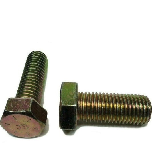 3/8"-16 x 1" (FT) Hex Bolt Yellow Zinc Plated Grade 8 Cap Screw Coarse Thread