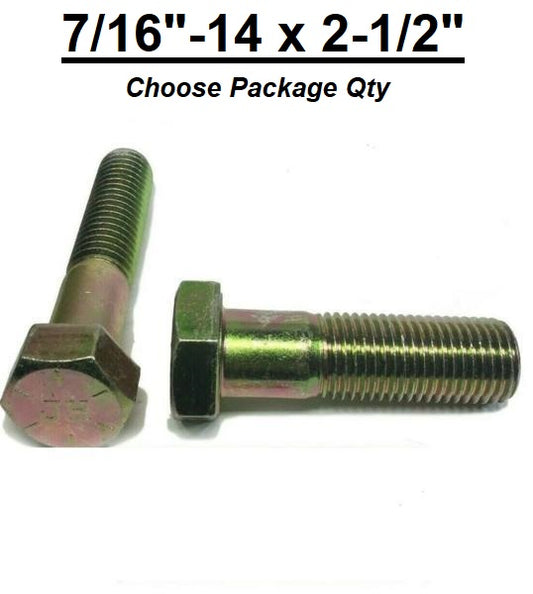 7/16"-14 x 2 1/2" Hex Bolt Zinc Plated Grade 8 Cap Screw Partial Thread