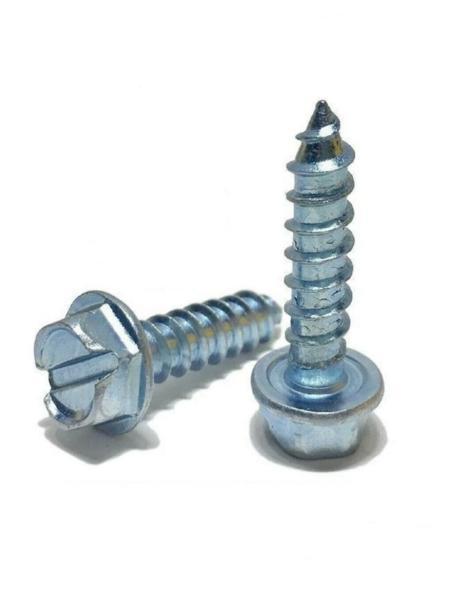 #8 x 1 1/2" Hex Washer Head Slotted Sheet Metal Screw Zinc Plated