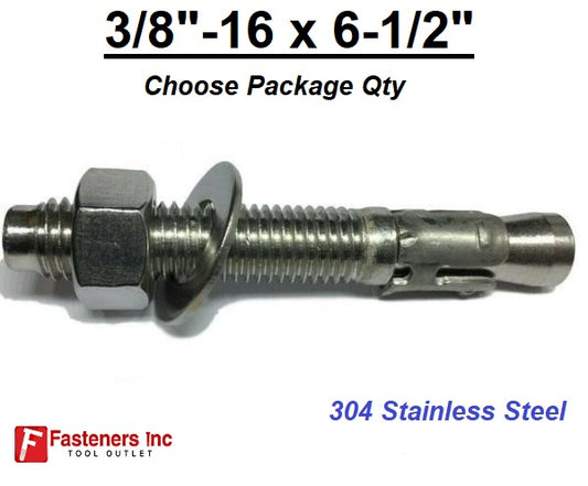 3/8" x 6 1/2" Concrete Wedge Anchor Stainless Steel Grade 304