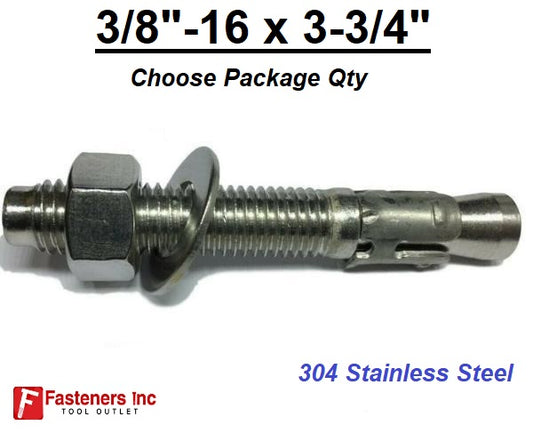 3/8" x 3 3/4" Concrete Wedge Anchor Stainless Steel Grade 304