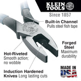 KLEIN D2000-9NETP LINEMAN'S PLIERS, FISH TAPE PULLING, 9"