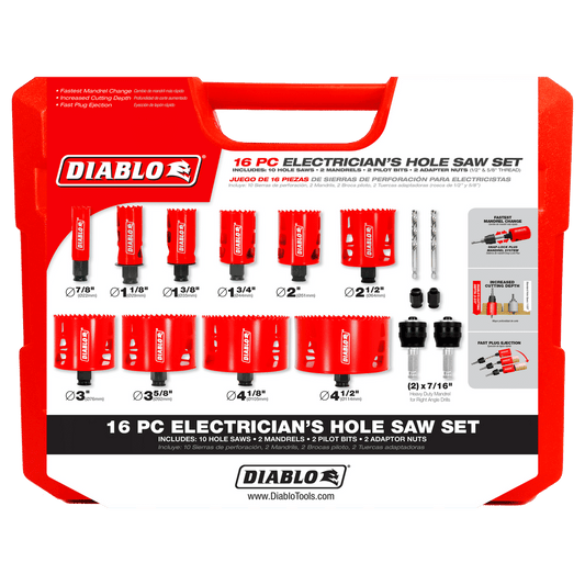 Diablo DHS16SEL 16 pc Electrician's Bi-Metal
Hole  Saw Set